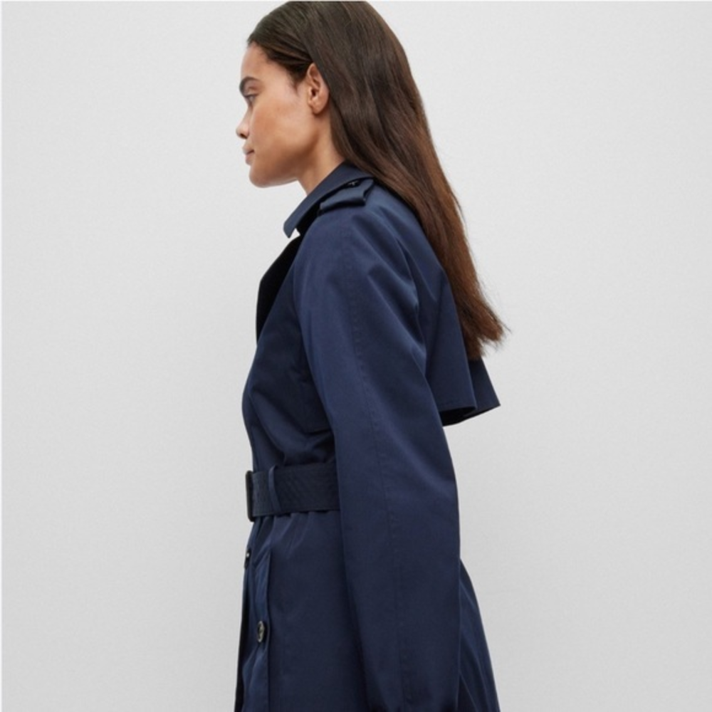 Vila Navy Blue Belted Coat‎ - Size XS